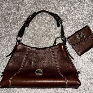 Dooney & Burke brown pebble leather shoulder bag & wallet.